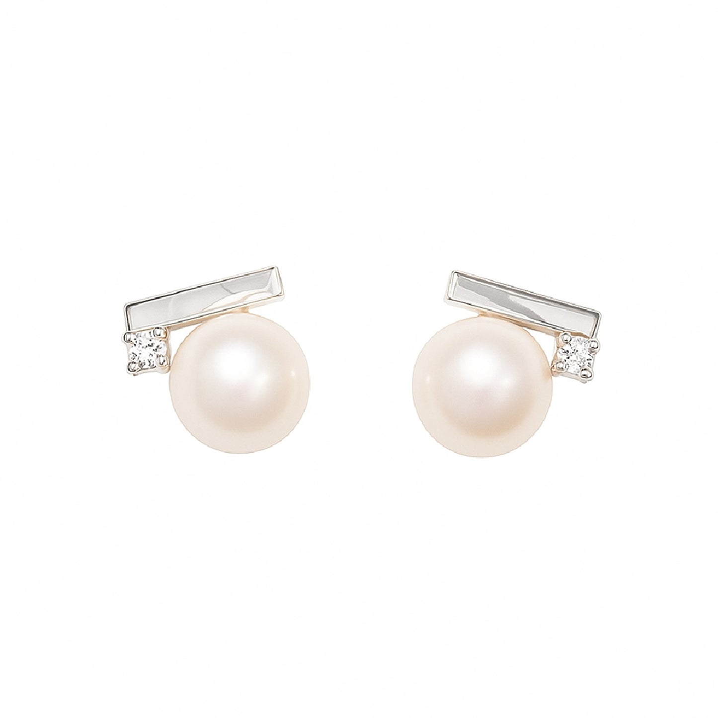 Artistic freshwater pearl stud earrings with sterling sivler– evening punctuation by MINTING