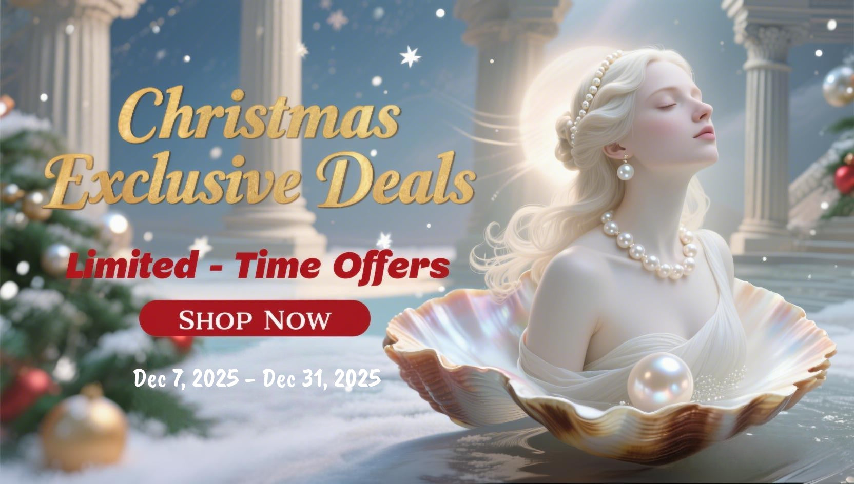 Christmas sale banner showing 20% off all pearl jewelry at Minting Jewelry, a limited-time Christmas discount for shoppers.