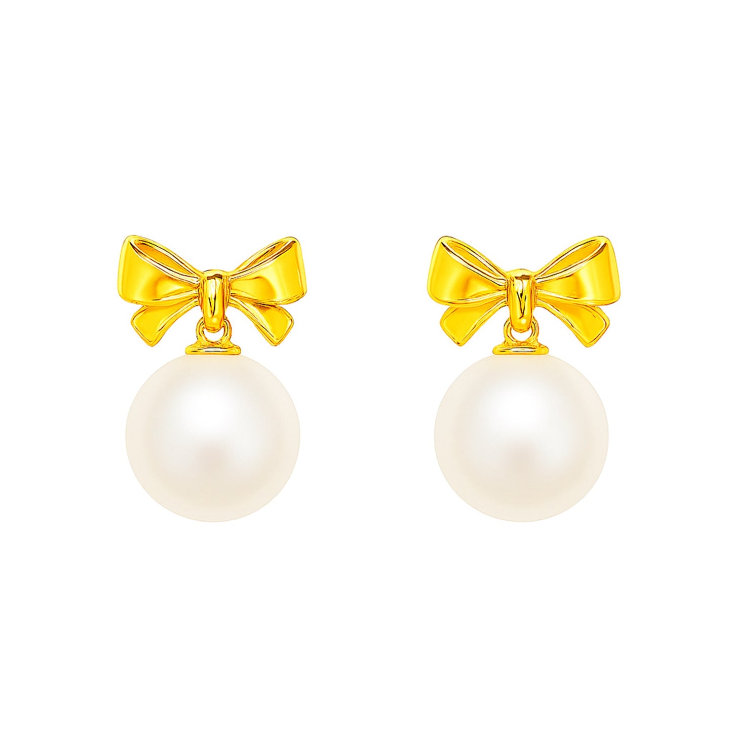 Feminine sterling silver freshwater pearl stud earrings designed for daily wear and many occasions– bowknot gravity by MINTING