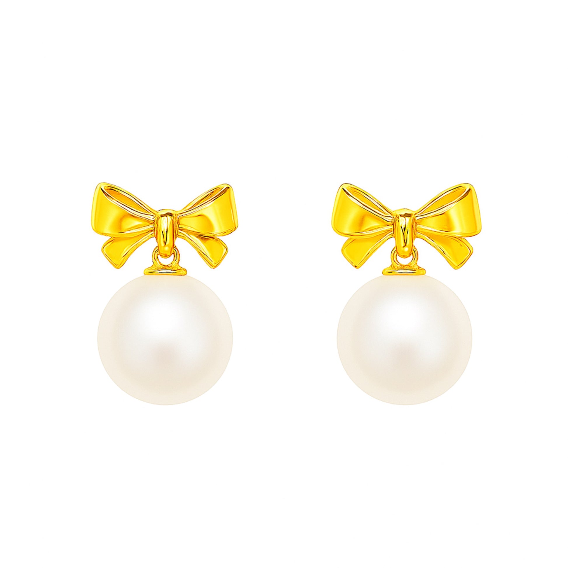 Feminine sterling silver freshwater pearl stud earrings designed for daily wear and many occasions– bowknot gravity by MINTING