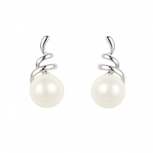 Lightweight sterling silver freshwater pearl earrings – breath loop by MINTING