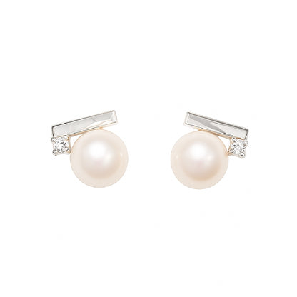 Artistic freshwater pearl stud earrings with sterling sivler– evening punctuation by MINTING