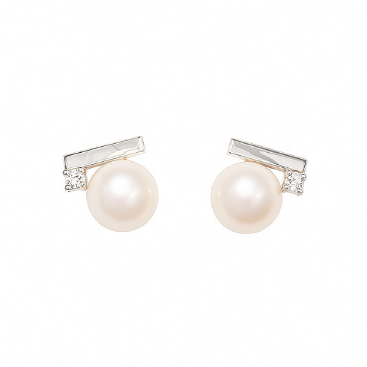 Artistic freshwater pearl stud earrings with sterling sivler– evening punctuation by MINTING