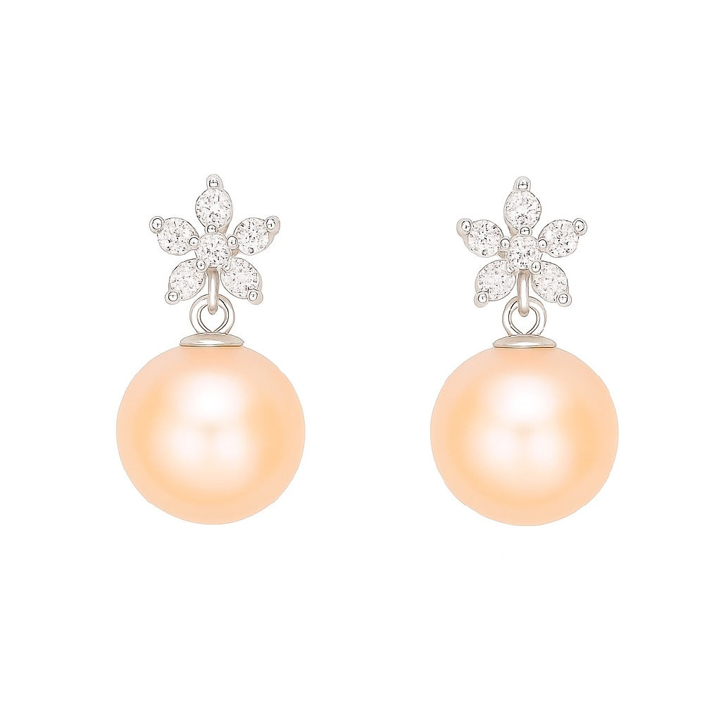Autumn-inspired peach freshwater pearl earrings with 925 sterling silver – falling leaf postcard by MINTING