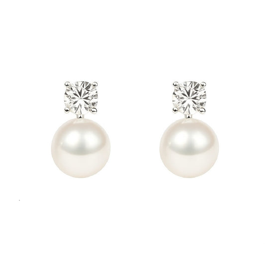 Minting ice drop poem sterling silver pearl stud earrings, chic minimalist design perfect for weddings or daily elegance.