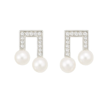 Graceful 925 sterling silver freshwater pearl stud earrings inspired by melodies – nightingale music by MINTING