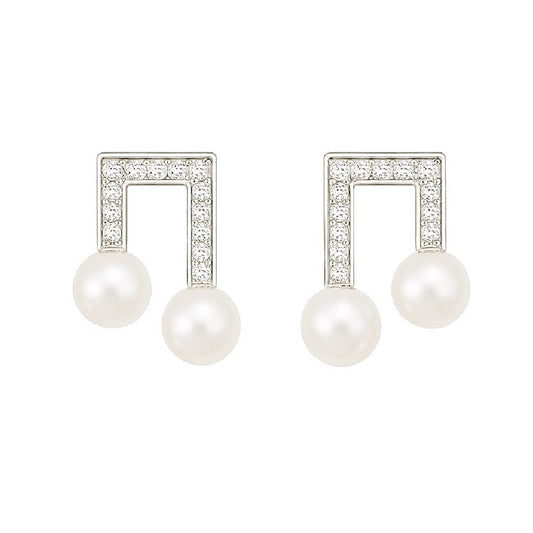 Graceful 925 sterling silver freshwater pearl stud earrings inspired by melodies – nightingale music by MINTING