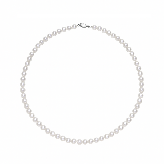 Timeless 7-8mm freshwater pearl necklace, 925 sterling silver setting.