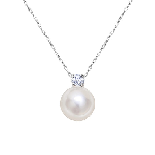 Elegant freshwater pearl pendant necklace showcasing a near-round pearl on a sterling silver chain.