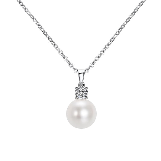 Elegant freshwater pearl pendant necklace featuring a near-round pearl on a sterling silver chain.
