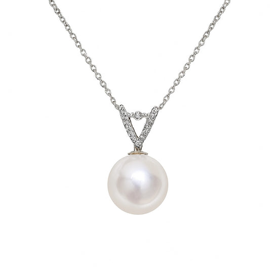 Elegant freshwater pearl pendant necklace featured with high luster pearl and sterling silver chain.